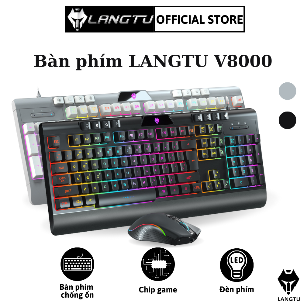 Bàn Phím Giả Cơ Gaming LANGTU V8000 Phụ Kiện Laptop Pc Có Đèn Led Kèm Chuột Hàng Chính Hãng