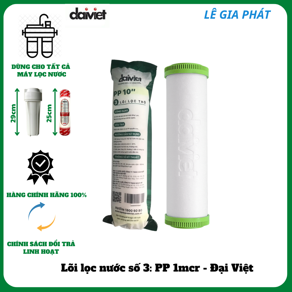 COMBO 3 LÕI LỌC NƯỚC SỐ 3 PP 10&quot; 1 MICRO - HÀNG CHÍNH HÃNG