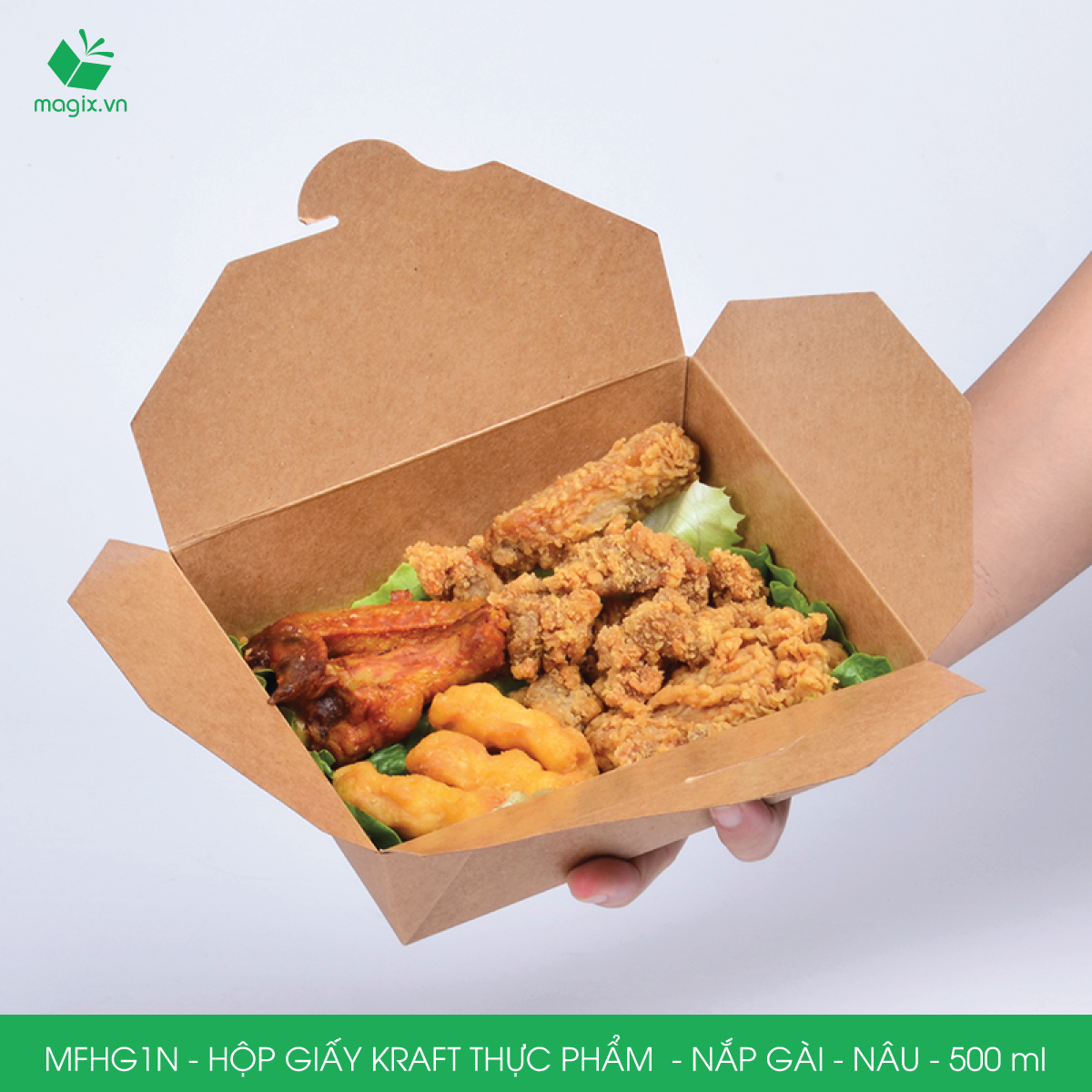 Combo 25 hộp giấy kraft thực phẩm, hộp giấy nắp gập màu nâu đựng thức ăn, hộp giấy nắp gài gói đồ ăn mang đi