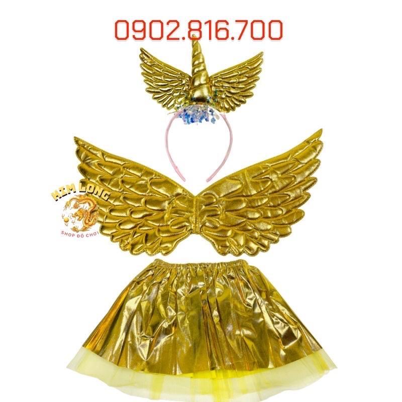 Bộ cánh bướm thiên thần kèm váy hình ngựa Pony màu vàng cho bé gái trang phục hóa trang HALLOWEEN