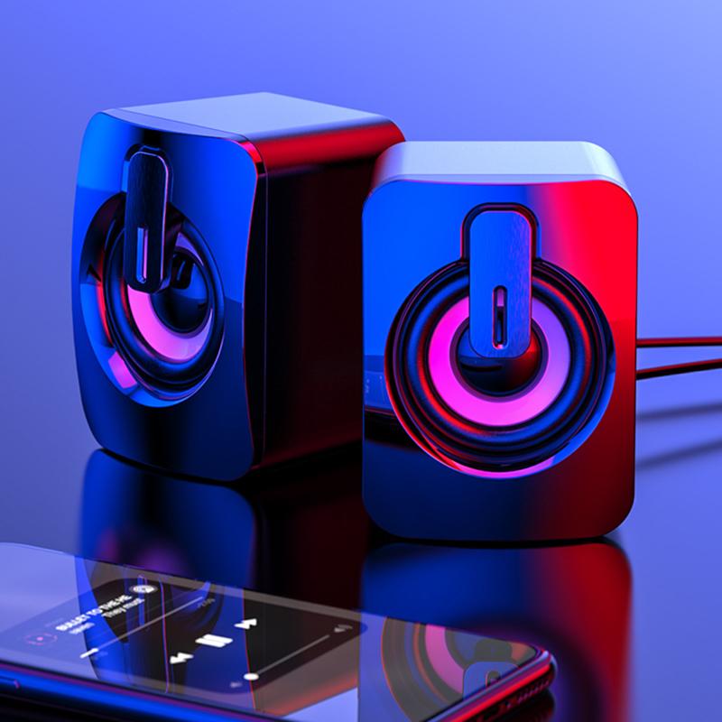 Loa Máy Tính Hộp Âm Thanh Máy Tính HIFI Micro Stereo Có Dây USB 2 Inch Loa Có Đèn LED Cho Âm Thanh Máy Tính Để Bàn Color: White
