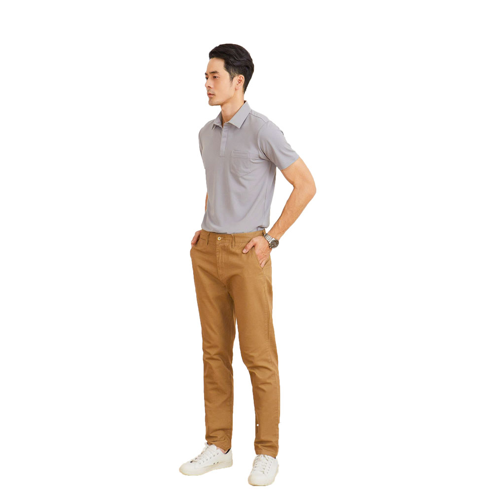 N&amp;M CLUB Áo Polo Nam Tay Ngắn Cổ Sơ Mi dấu nút chất liệu sợi Cafe xám nhạt 2103054