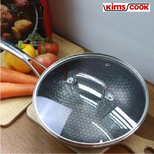 Chảo sâu Noon Song inox 3 lớp đáy từ nắp kính chống dính 2 mặt KIMS COOK 24cm