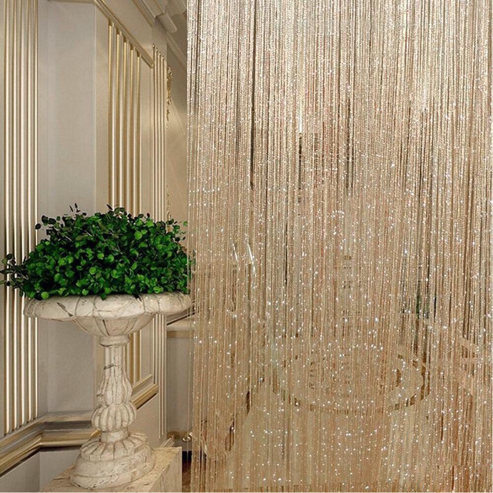 Mành, rèm cửa, vách ngăn phòng sợi kim tuyến lấp lánh bền đẹp trang trí nhà cửa, spa sang trọng R102 – mầu vàng nâu