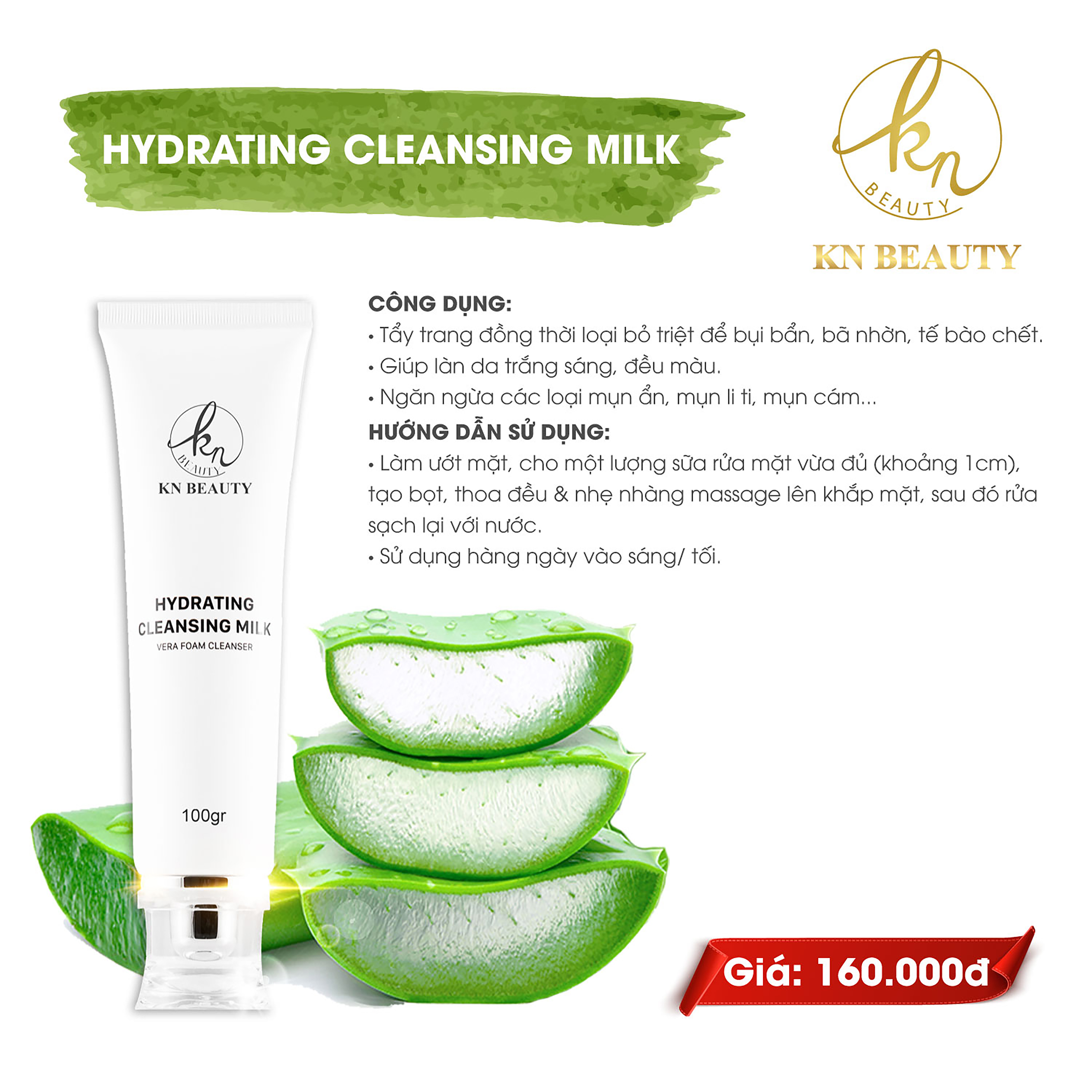 Sữa Rửa Mặt Trắng Da Ngừa Mụn KN Beauty - Hydrating Cleansing Milk 30gr