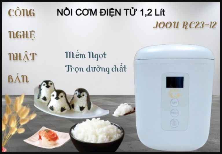 Nồi cơm điện tử Joou RC23-12 1,2 lít, 3 mâm nhiệt, Công nghệ nấu 3D làm nóng đa chiều, điều khiển điện tử- Công nghệ Nhật Bản