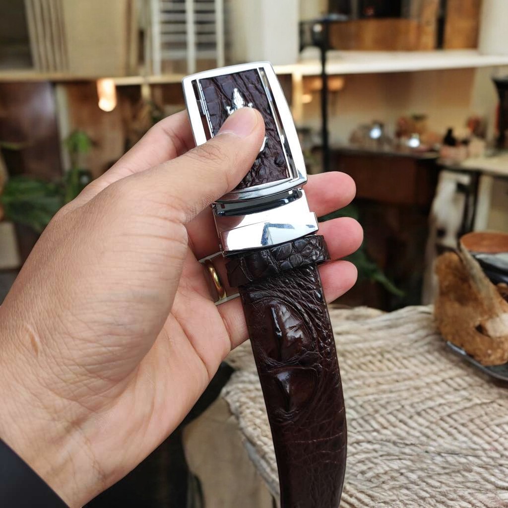 Dây nịt nam gai lưng cá sấu LIỀN NGUYÊN CON N24N1 (Mặt trắng)