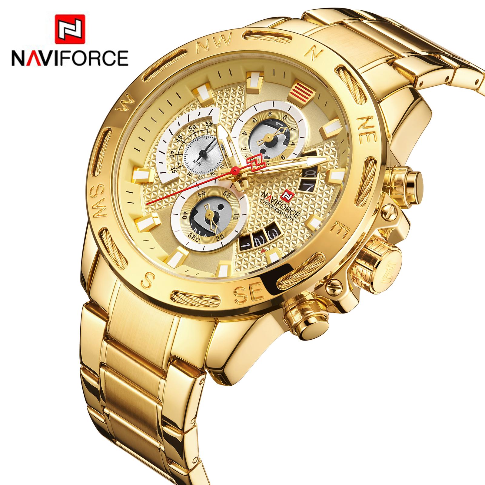 Đồng hồ nam thạch anh Naviforce Dây đeo bằng thép không gỉ Thời trang Đa chức năng Phát sáng Thiết kế chống nước