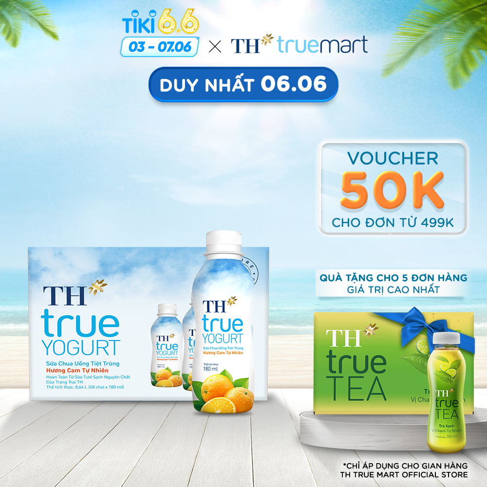 Thùng 48 chai sữa chua uống tiệt trùng hương cam tự nhiên TH True Yogurt 180ml (180ml x 48)