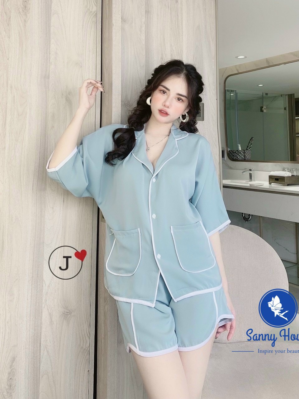 Bộ ngủ tay ngắn quần ngắn trơn viền lụa mango loại 1 kiểu dáng dễ thương - từ 45-62kg