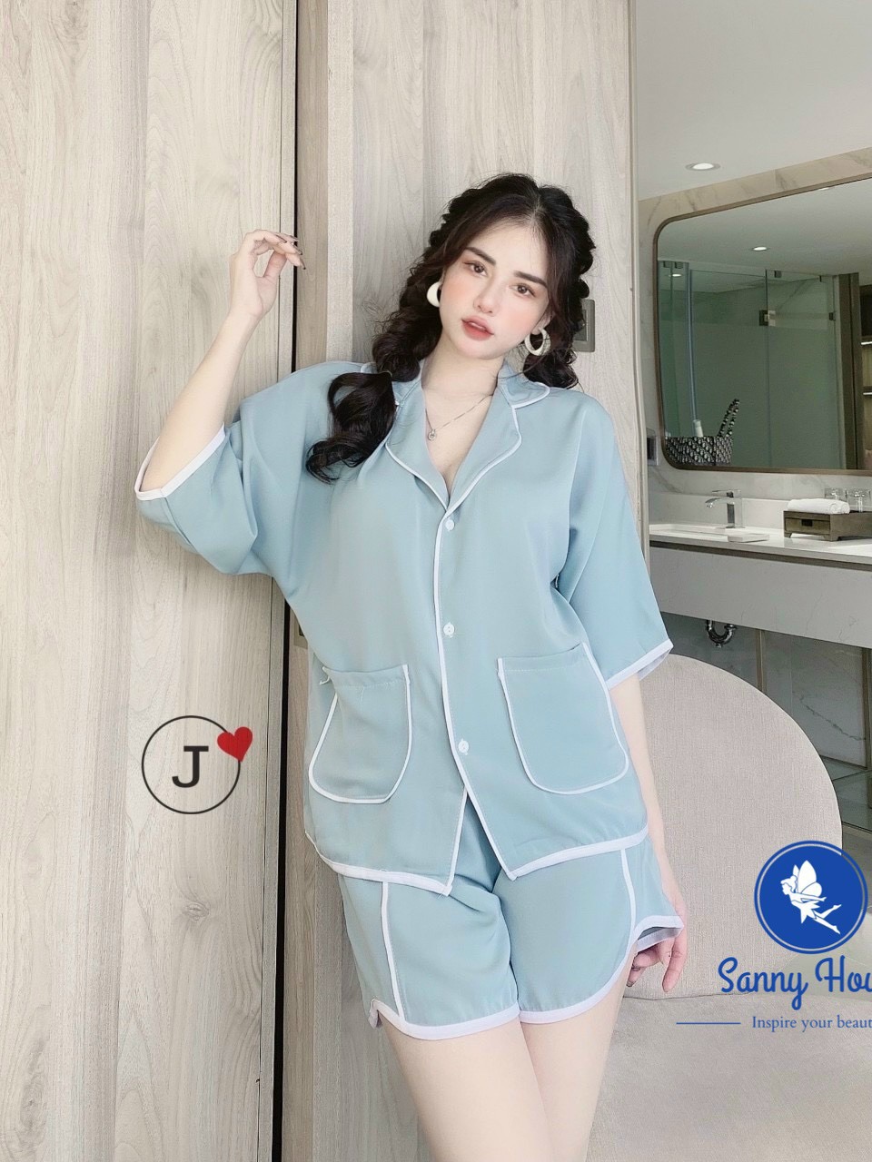 Bộ ngủ tay ngắn quần ngắn trơn viền lụa mango loại 1 kiểu dáng dễ thương - từ 45-62kg