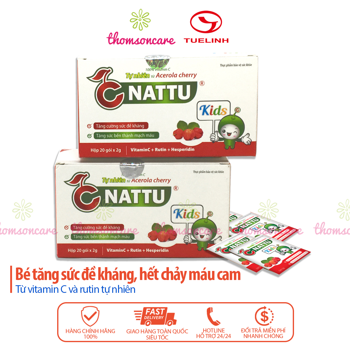 C Nattu Kids - Bổ sung vitaminC, tăng sức đề kháng, giảm chảy máu cam cho bé - Của dược Tuệ Linh,