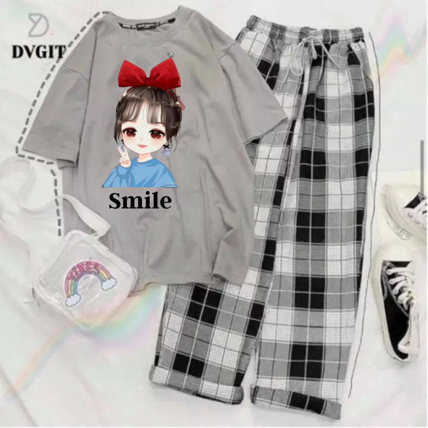 Sét Bộ Nữ SS10, Sét Đồ Nữ Đi Chơi Đẹp In HìnhVà Chữ Cô Gái Nơ Đỏ Dễ Thương