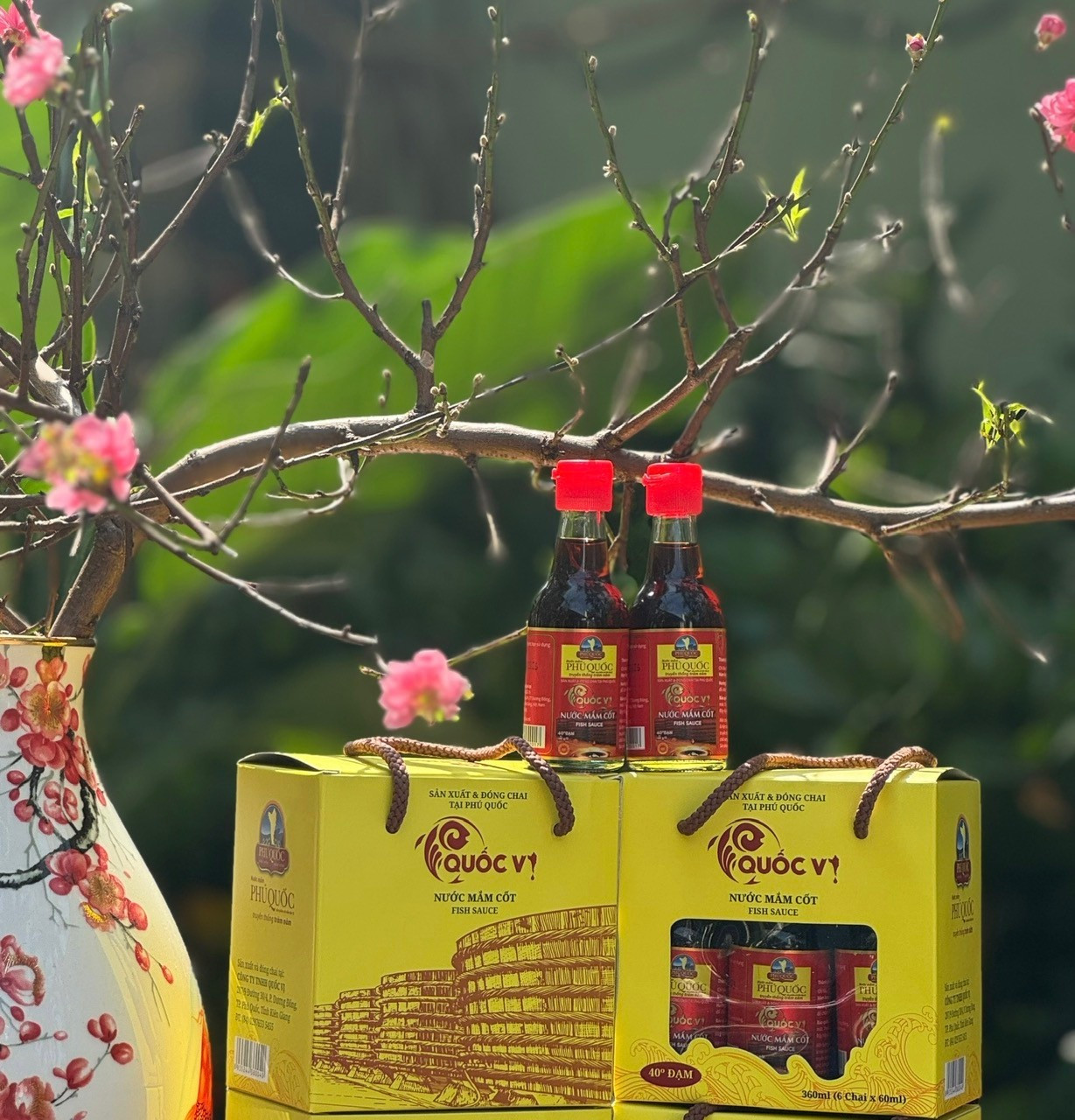 Hộp 6 Chai Nước Mắm Cốt Phú Quốc - Quốc Vị Độ Đạm 40N Chai Thủy Tinh 60ml Cá Cơm