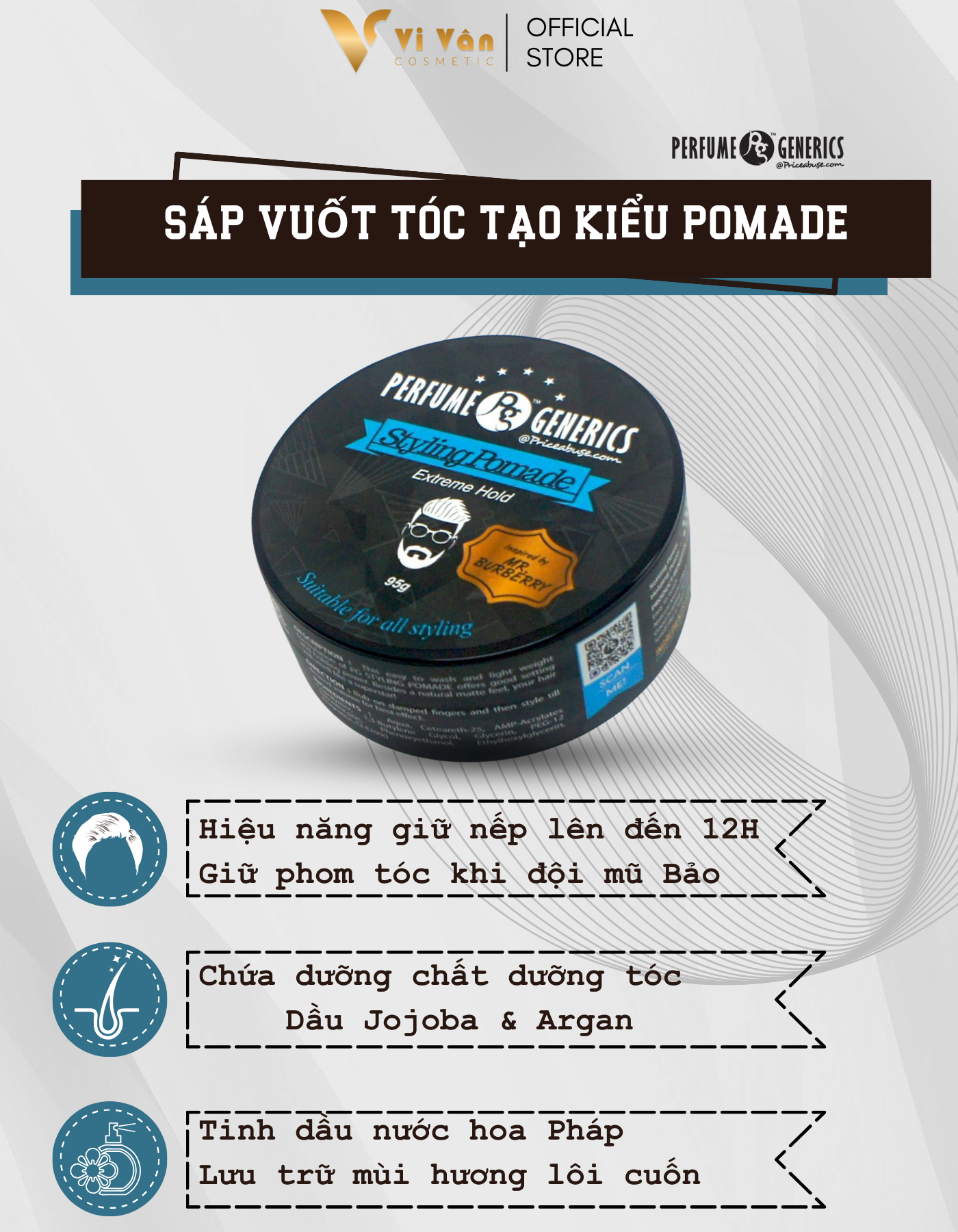 Sáp Vuốt Tóc Nam Hương Nước Hoa PERFUME GENERICS POMADE 95G (TẠO KIỂU ĐÁNH RỐI, TÓC DỰNG) I Dưỡng Tóc và Giữ Nếp Lâu - ( Vi vân _ Cosmetic )