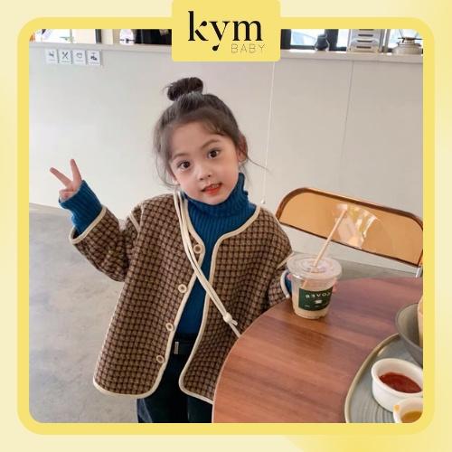 Áo khoác dạ tweed sọc nổi lót lông cừu phong cách Hàn Quốc cho bé gái A583