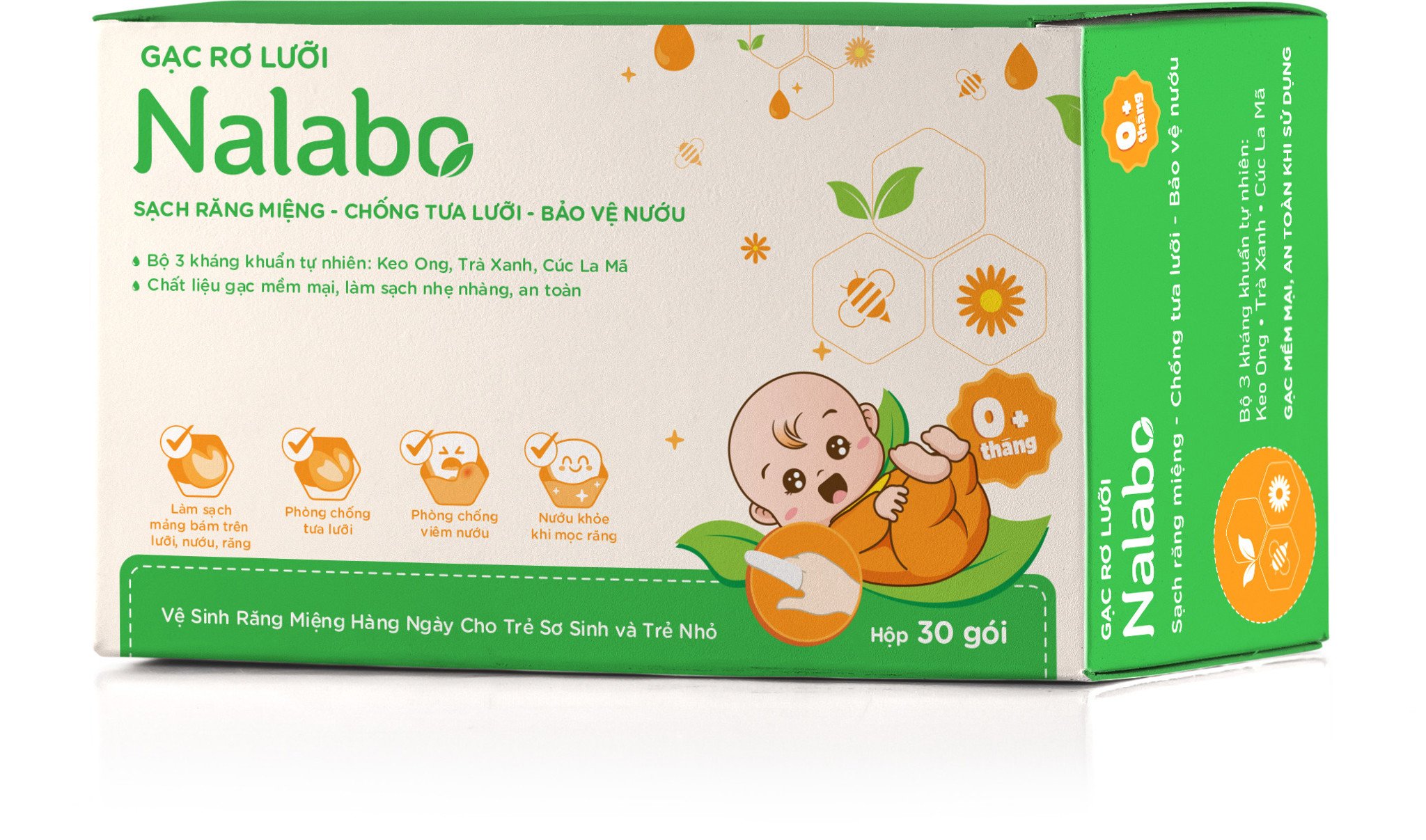 Gạc rơ lưỡi Nalabo - tặng 1 chai Nước tắm gội thảo dược Dao'spa Baby (150ml)