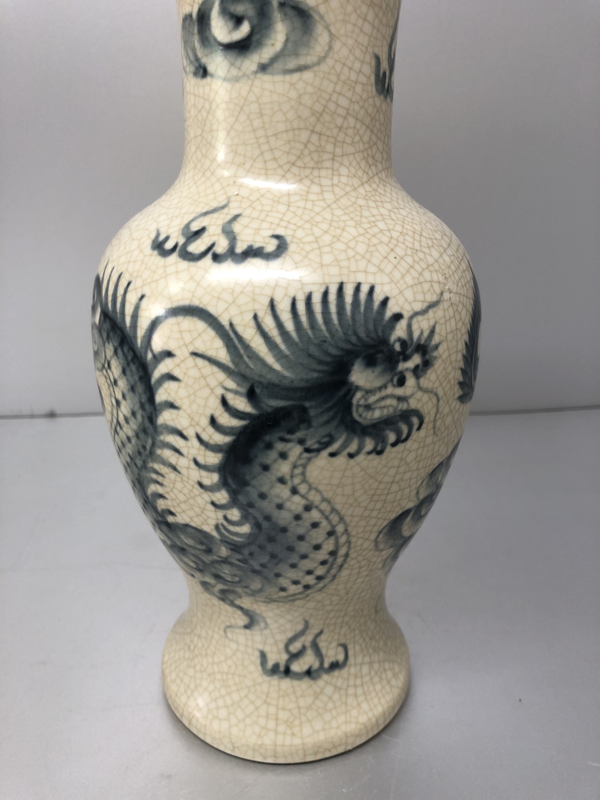 Lọ hoa men rạn vẽ rồng phượng, mẫu lọ đùi dế - BH02