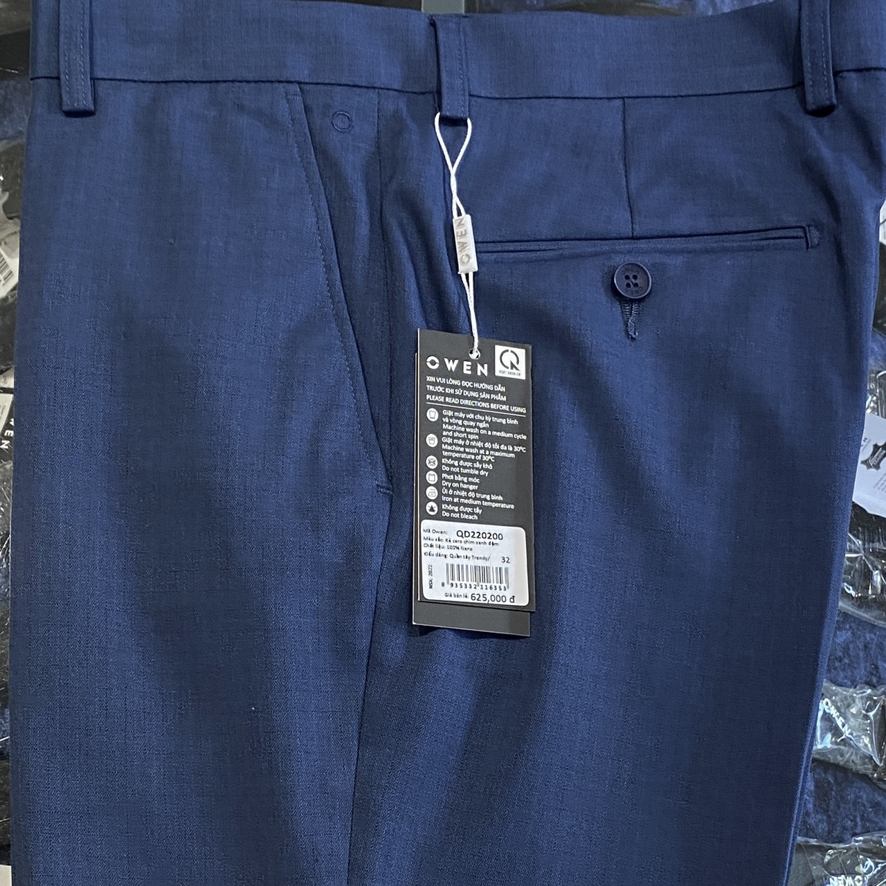 OWEN - Quần âu nam TRENDY màu xanh kẻ ca rô nhỏ 220200 - Quần tây nam dáng ôm