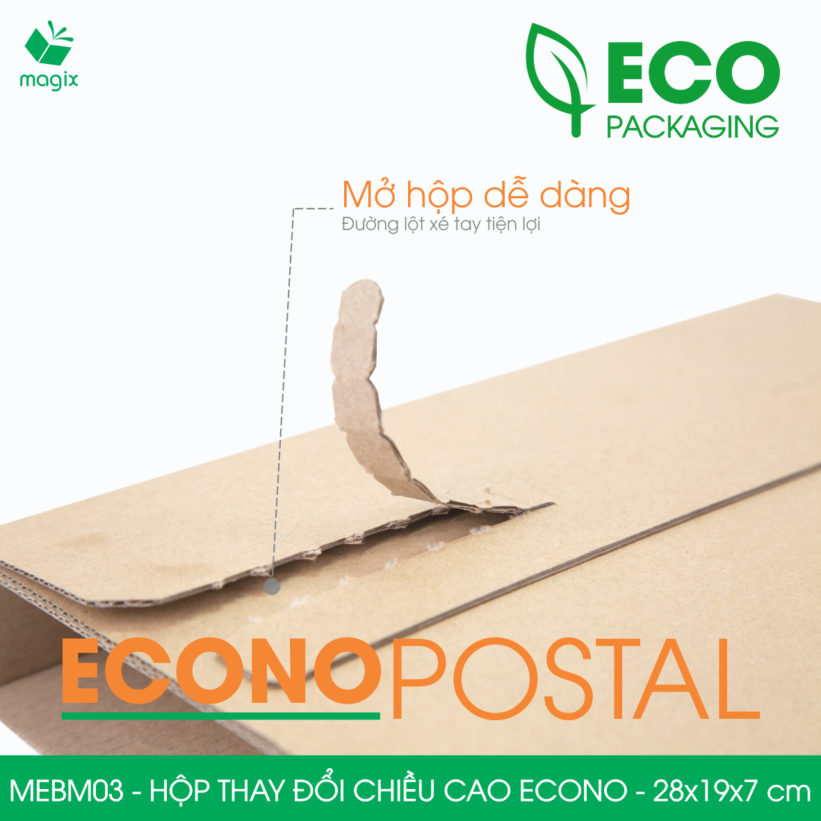 MEBM03 - 28x19x7 cm - 100 hộp carton thay đổi chiều cao siêu tiết kiệm - Hộp đóng sách, hộp gói hàng