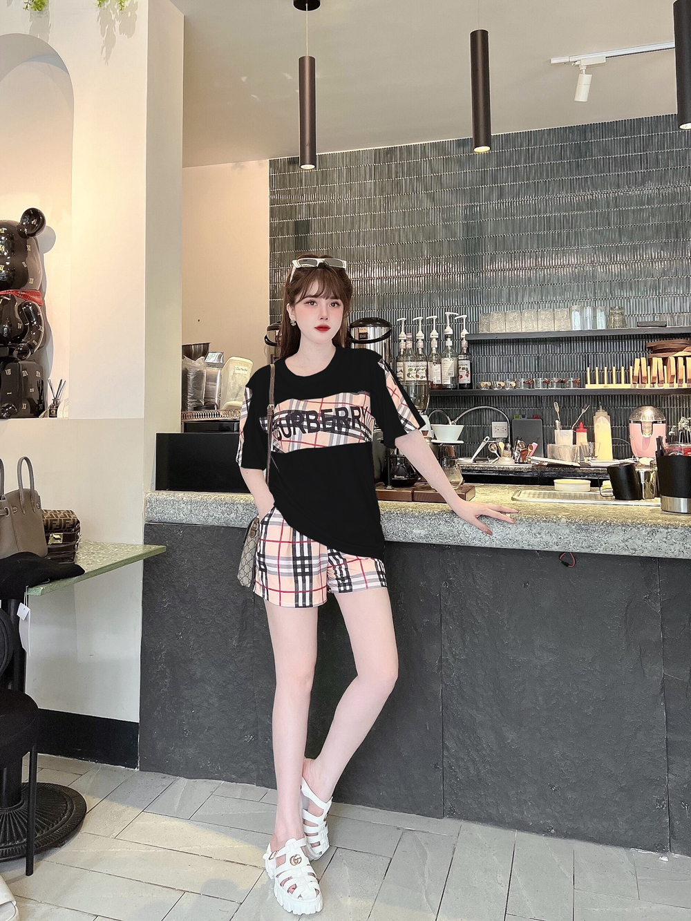 Đồ bộ thun đùi phối caro in 3D (2 màu 4 size từ 45 đến 70kg