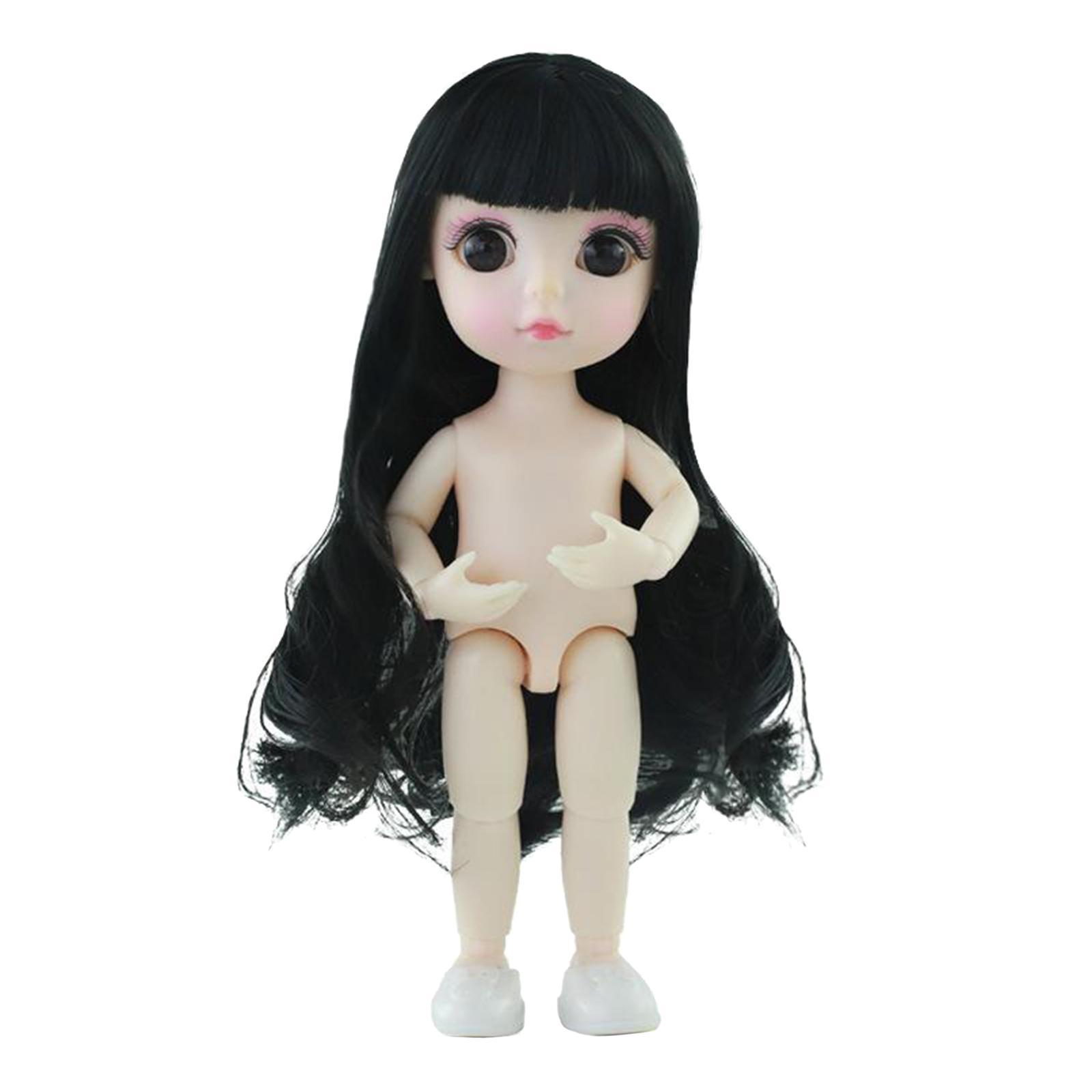 Flexible 16cm 13 Jointed Doll Body with Hair for BJD Dolls Black