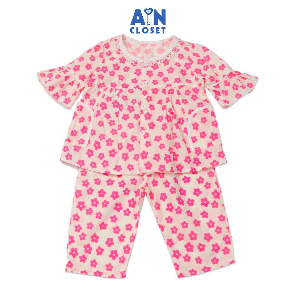 Bộ quần dài áo tay lỡ bé gái họa tiết Hoa Huỳnh anh hồng neon cotton - AICDBGPHPIOG - AIN Closet