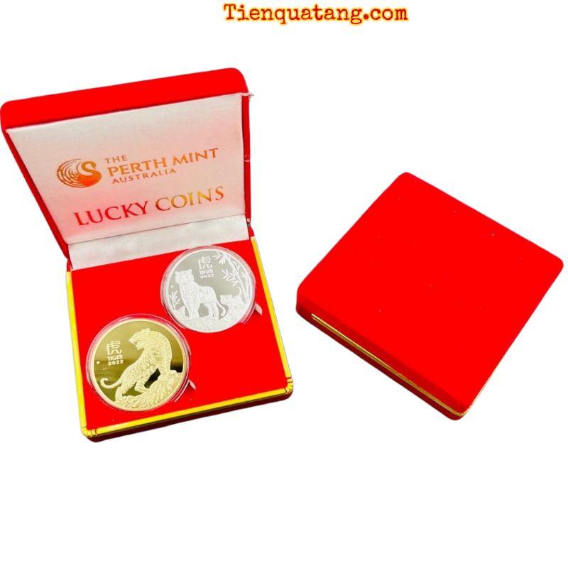 Cặp Đồng Xu Con Cọp Mạ Vàng Mạ Bạc Quà Phong Thủy May Mắn 2022