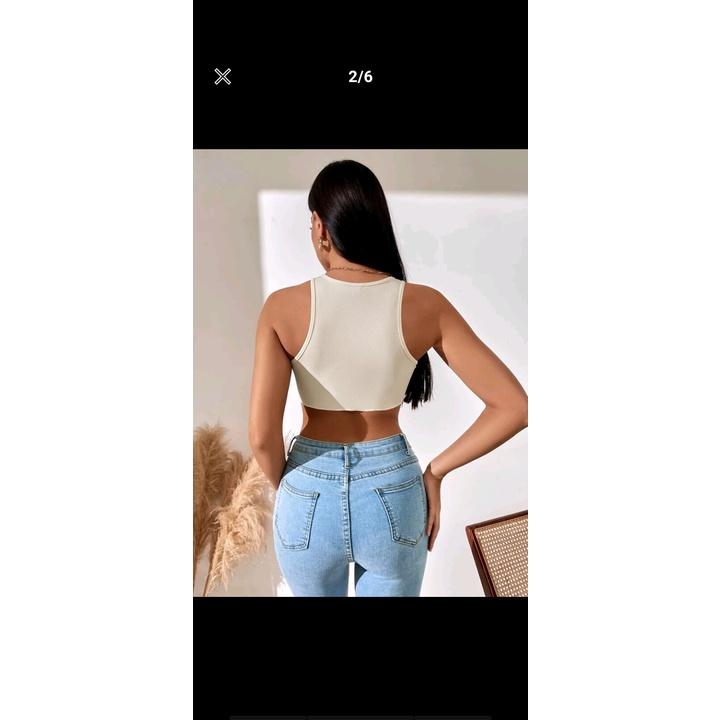 Áo ba lỗ croptop nữ ôm body khoét nách sâu HAGA cổ tròn vải tăm lạnh ABLVB35