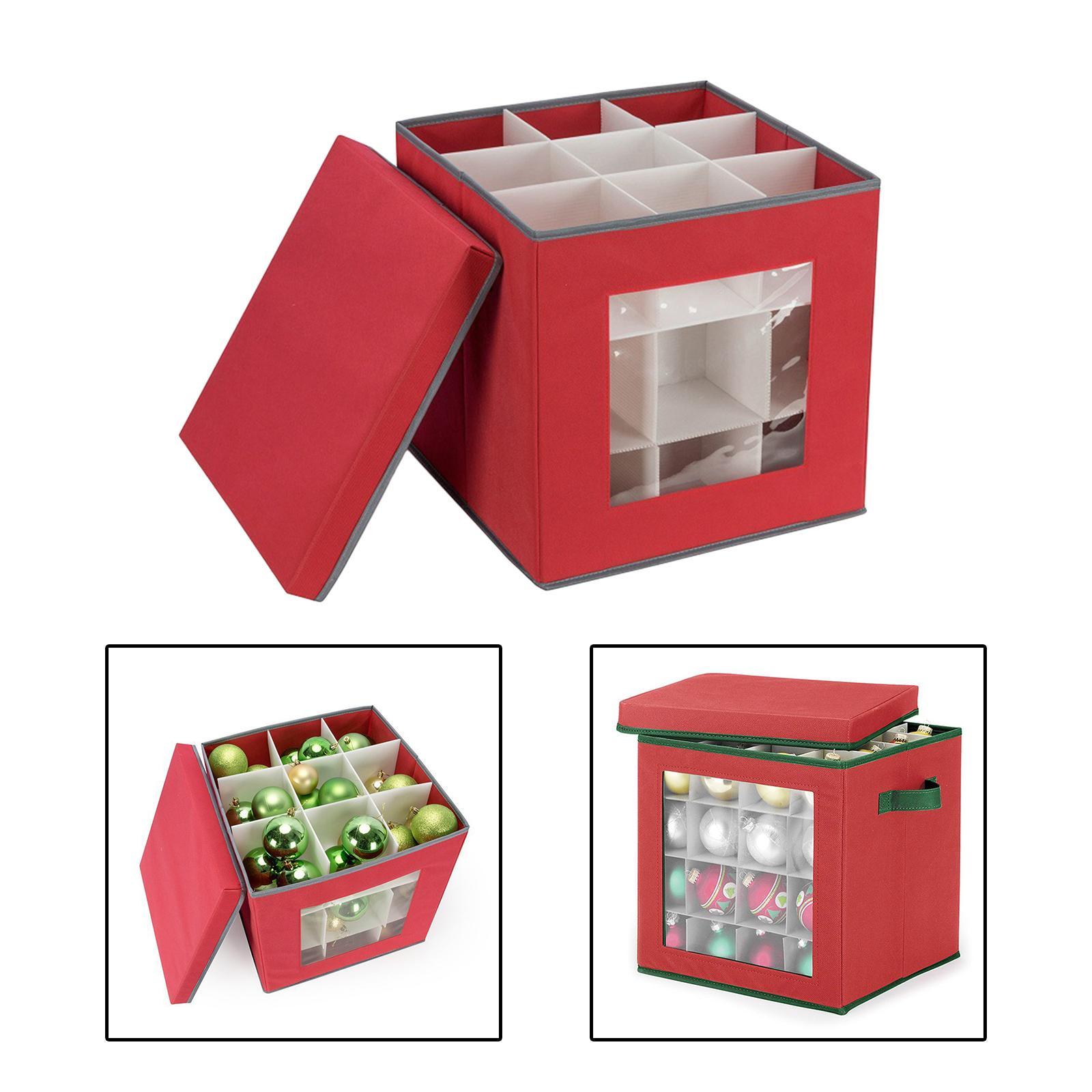 Christmas Ball Storage Box Foldable Clear Compartment Christmas Tree Decorations Organizer with Lid with Handle Durable Container for Xmas