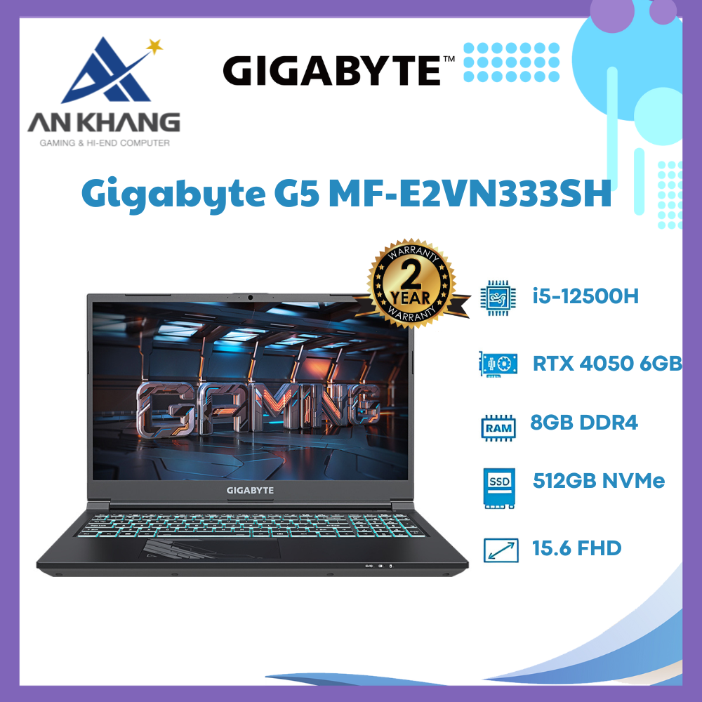 Laptop Gigabyte G5 MF-E2VN333SH (Core i5-12500H | 8GB | 512GB | RTX 4050 6GB | 15.6 inch FHD 144Hz | Win 11 | Đen) - Hàng Chính Hãng