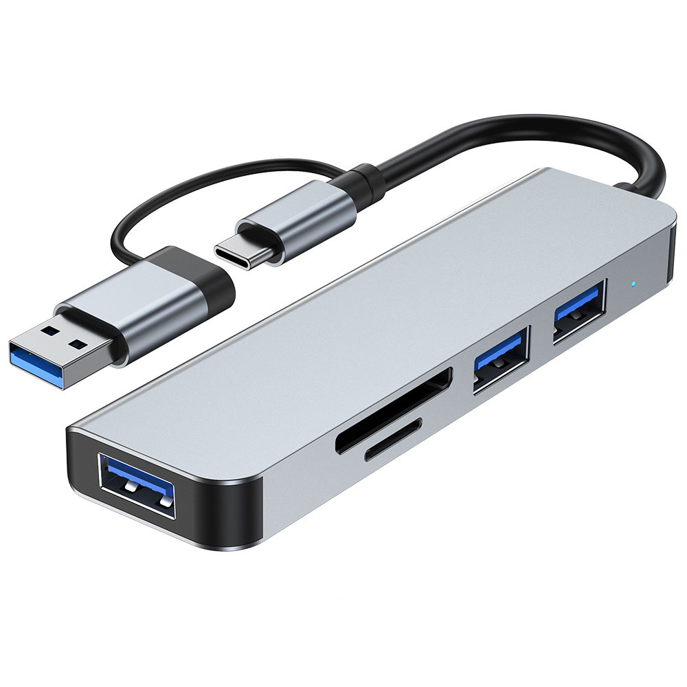 Hub Chuyển Đổi 2 Đầu USB TypeC Và USB 3.0 Kết Hợp SeaSy, Tích Hợp 2 Đầu TypeC Và USB 3.0 To 4 Cổng USB 3.0, Khe Đọc Thẻ Nhớ SD/TF Tốc Độ Cao, Kết Nối Đa Năng Cho Macbook, Laptop, Máy Tính, Bàn Phím, Chuột, Máy In, Điện Thoại – Hàng Chính Hãng