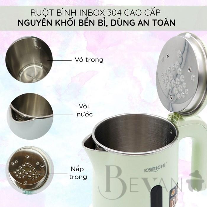 Ấm siêu tốc hàng chính hãng 2 lớp Korichi KRC-5188, ấm đun siêu tốc tự động ngắt bảo vệ đun sôi và khô nước Bevano