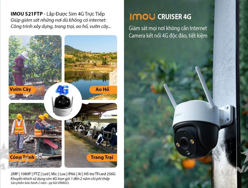 Camera 4G Imou S21FTP 2.0MP [Kèm thẻ nhớ 64GB] Cruiser Ngoài trời Sử dụng Sim 4G không cần Wifi - Hàng chính hãng DSS phân phối