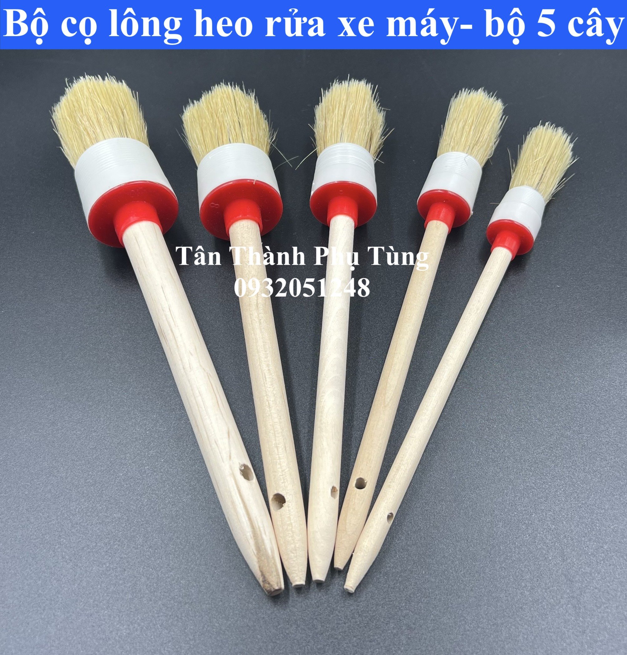 Bộ cọ lông heo rửa dành cho xe máy- Bộ 5 cây