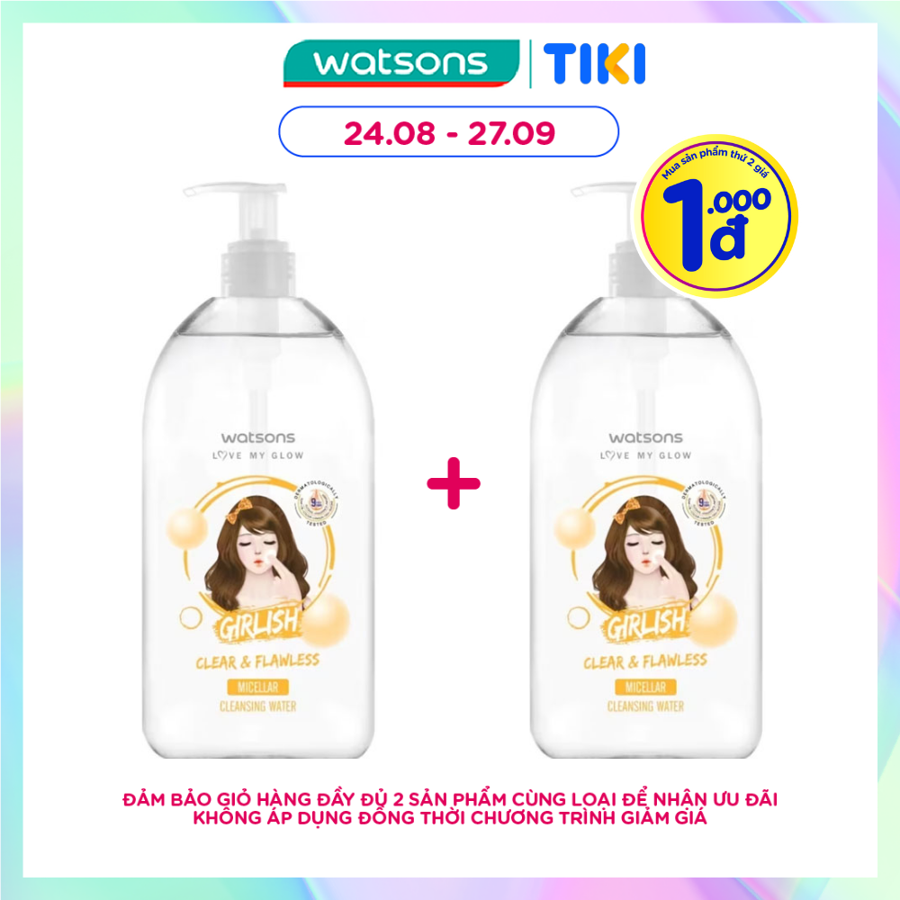 Nước Tẩy Trang Watsons Girlish Làm Sáng Da &amp; Mềm Mại 485ml