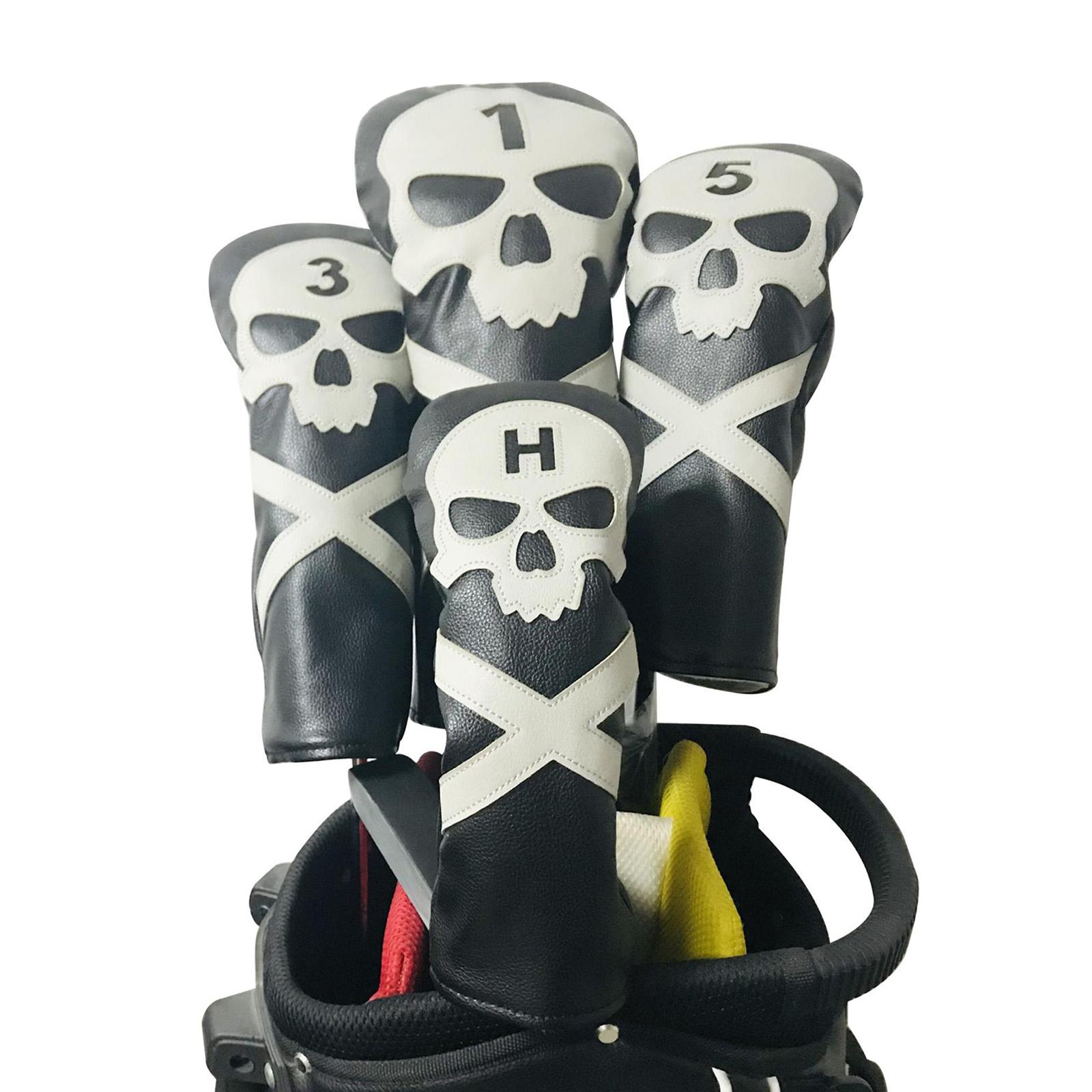 4Pcs Skull Golf Club Head Cover Replacement Driver Wood Headcover Protector