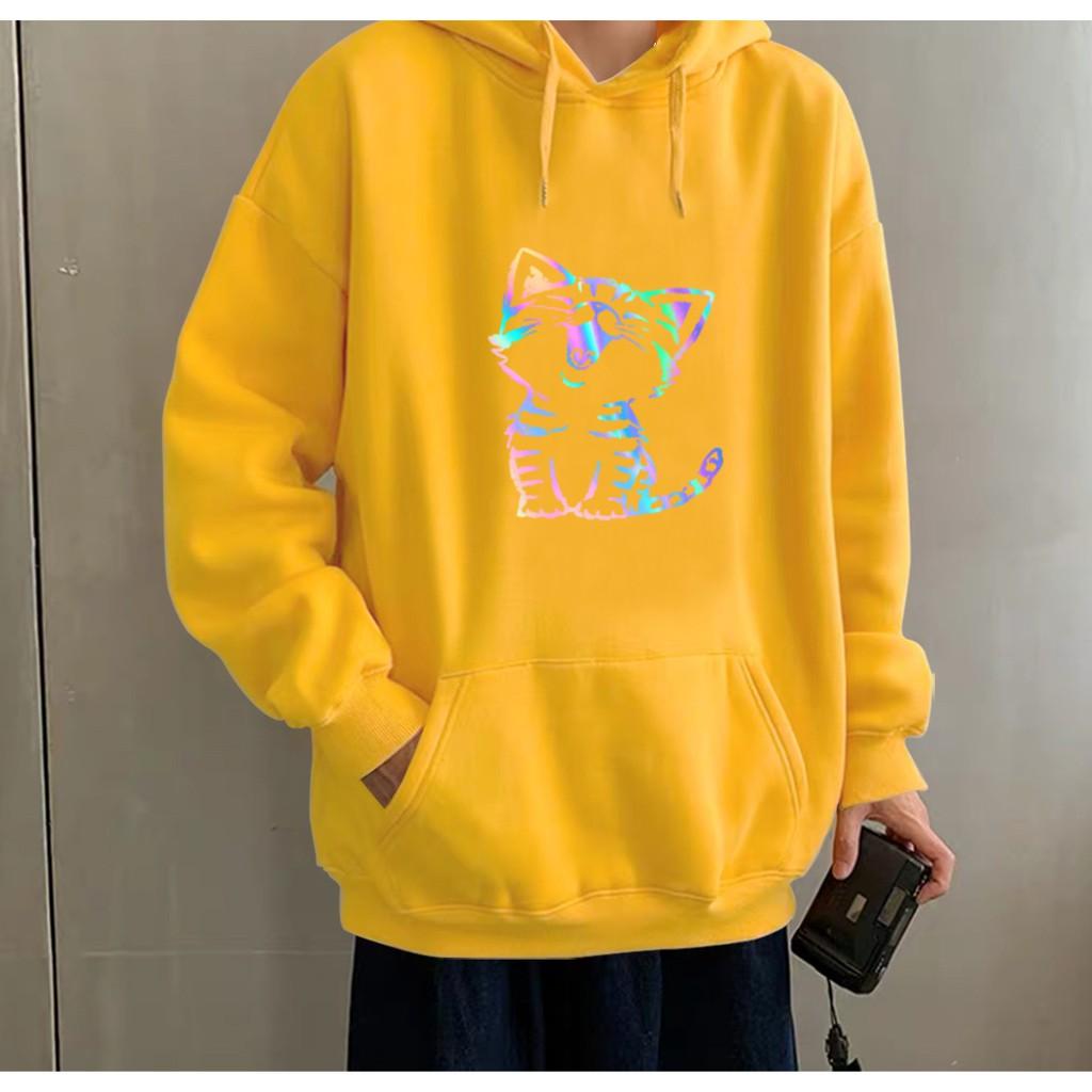 Áo hoodie Unisex dạ quang - Áo khoác nỉ phản quang họa tiết mèo cười in cao cấp