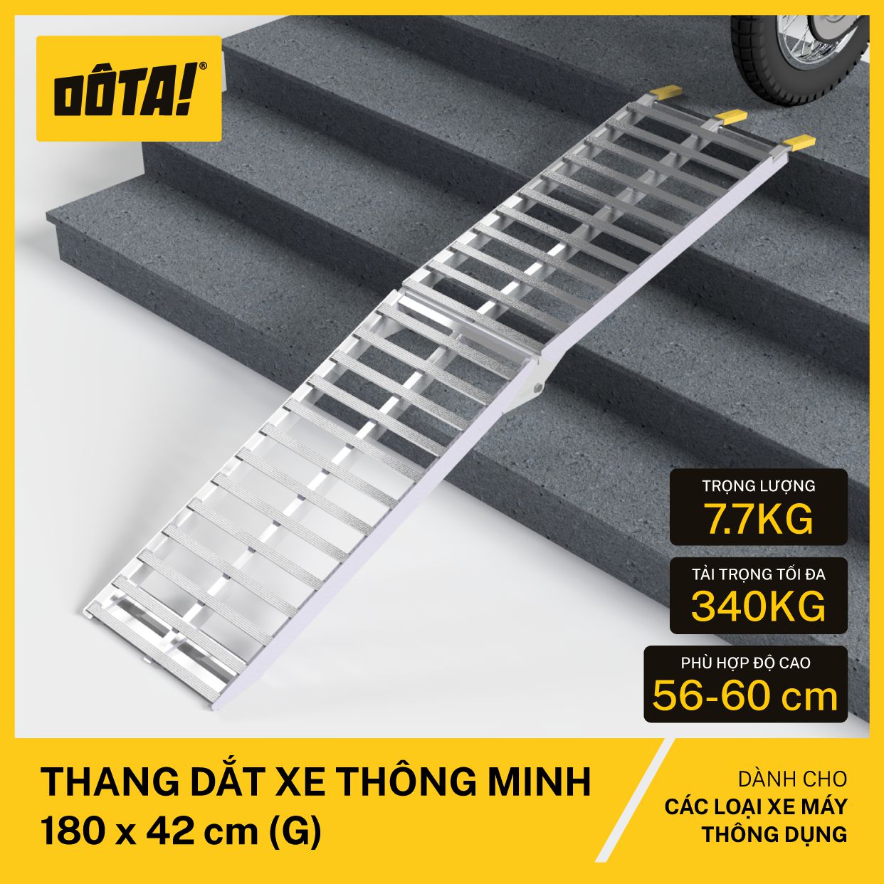 DÔTA Thang Dắt Xe Máy Thông Minh Gập gọn (cho thềm cao từ 26 đến 75 cm)