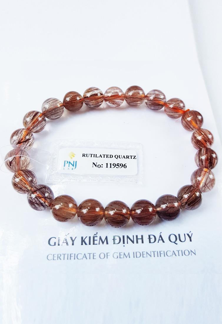 Vòng Tay Thạch Anh Tóc Đỏ Tự Nhiên 8MM Kèm Giấy Kiểm Định