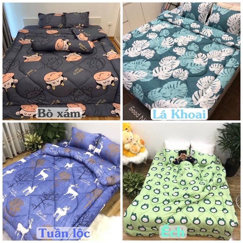 Trọn bộ 5 món ga gối chăn phao poly cotton có ruột bông dày loại 1 ( nhắn chọn mẫu )