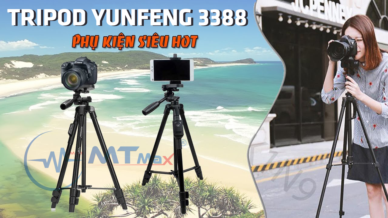 Chân tripod YunFeng 3388 kèm remote bluetooth - Giá đỡ 3 chân chuyên dụng cho máy ảnh, điện thoại, DSRL - Quay phim, quay tiktok, chụp ảnh selfie - Chiều dài 43cm - 1.3m - Cấu tạo hợp kim chắc chắn, bền bỉ - Có túi đựng, dễ dàng gấp gọn - Hàng nhập khẩu