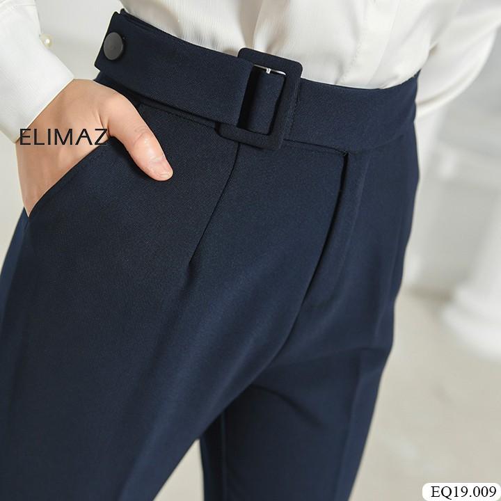 Quần Tây Âu Nữ Công Sở Lưng Cao Elimaz, Có Đai Eo Đính Khóa Vuông Ống Đứng EQ19.009