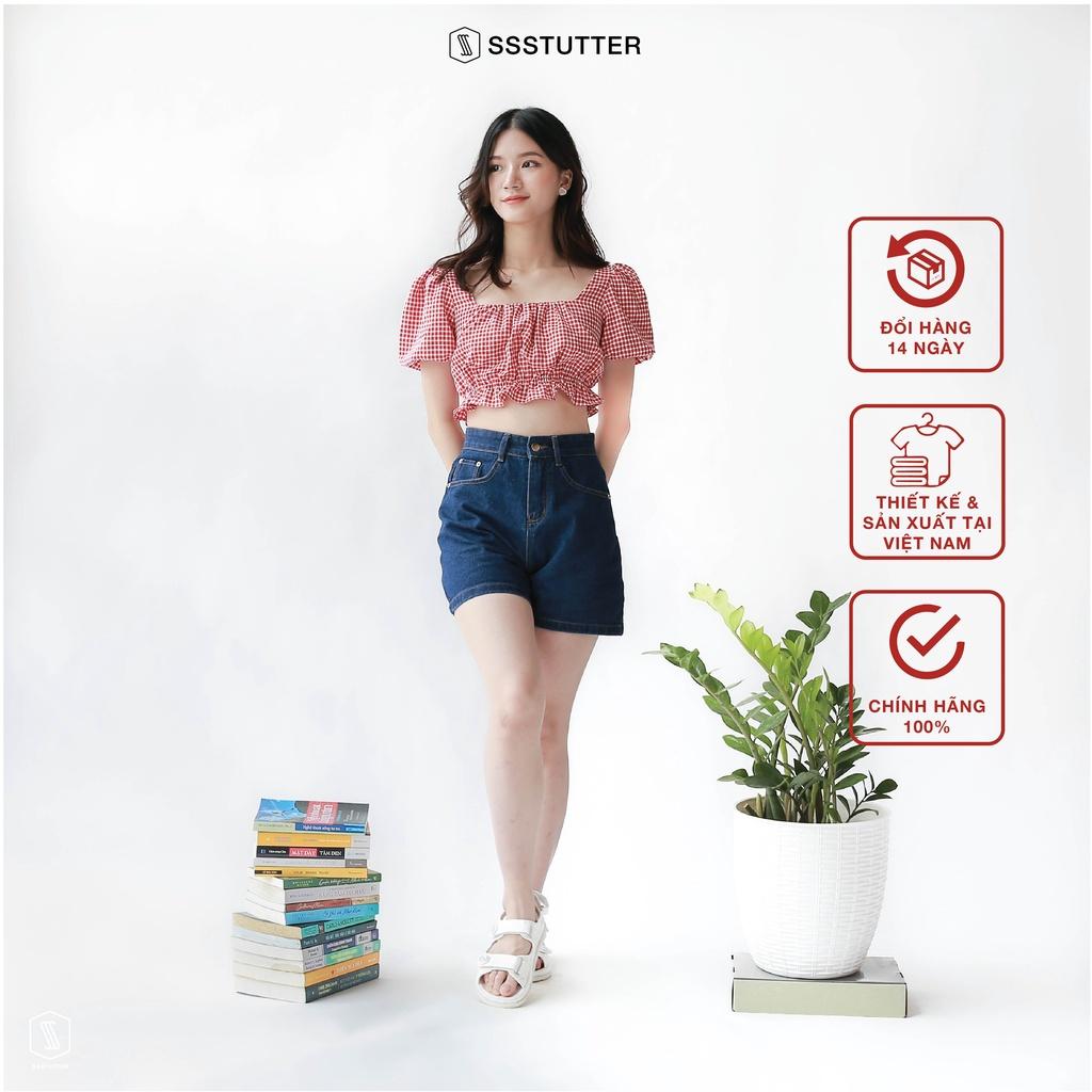Quần short jean nữ SSSTUTTER vải jeans mềm thoải mái kiểu dáng lửng mid-length jeans