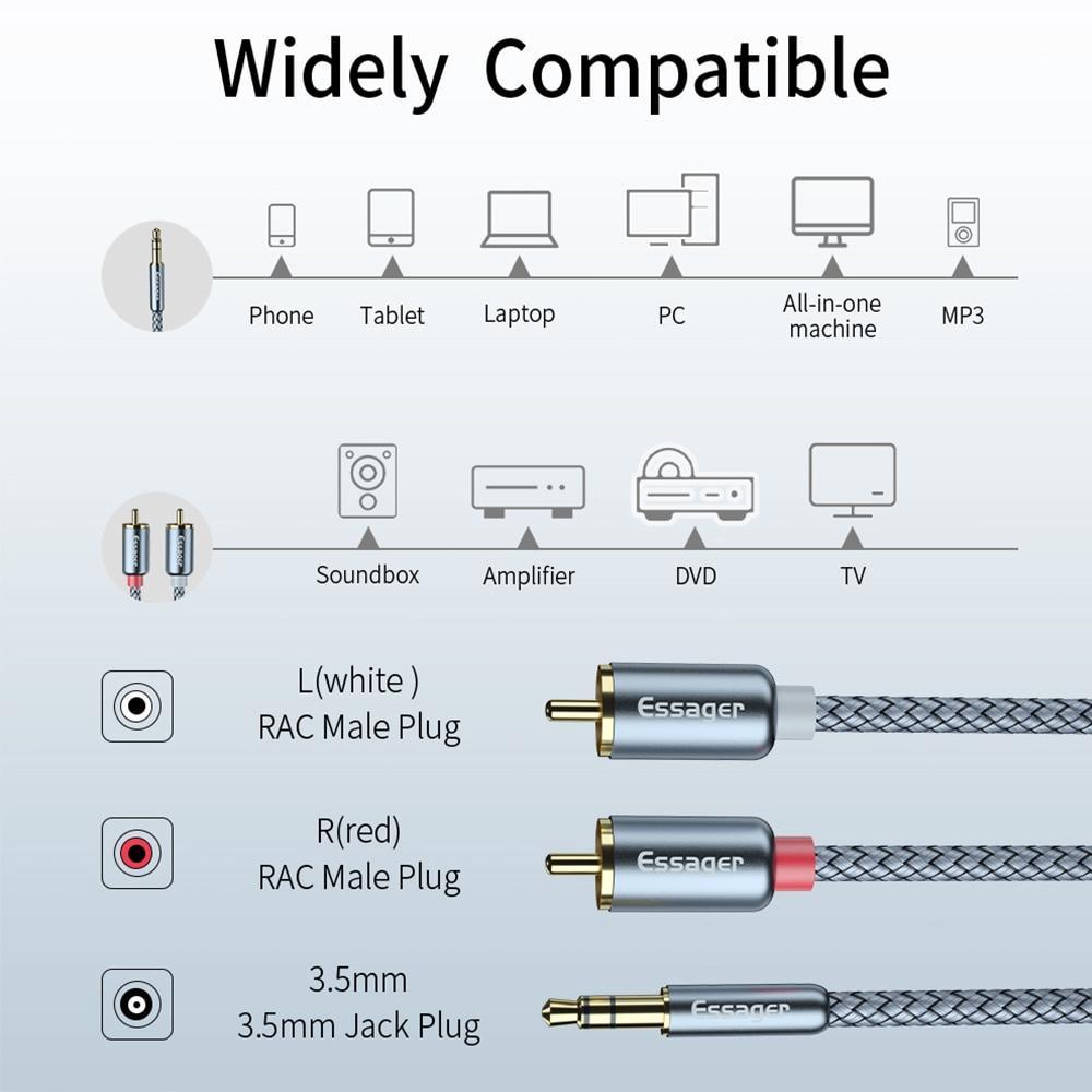 Cáp Chia Cổng Âm Thanh Essager RCA sang jack RCA 3.5mm