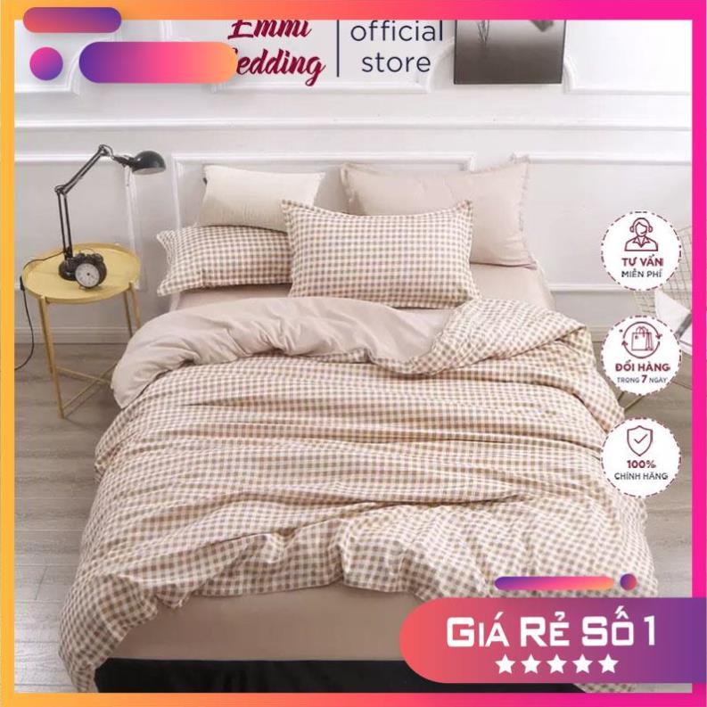 Chăn ga gối chất liệu cotton poly họa tiết kẻ caro đáng yêu đủ size miễn phí bo chun