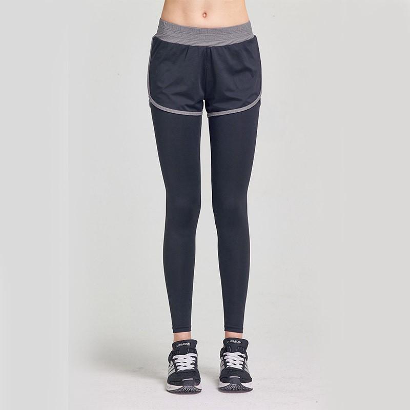 Quần legging dài chín tất giả hai lớp khô nhanh thời trang thu xuân phong cách thể thao dành cho nữ
