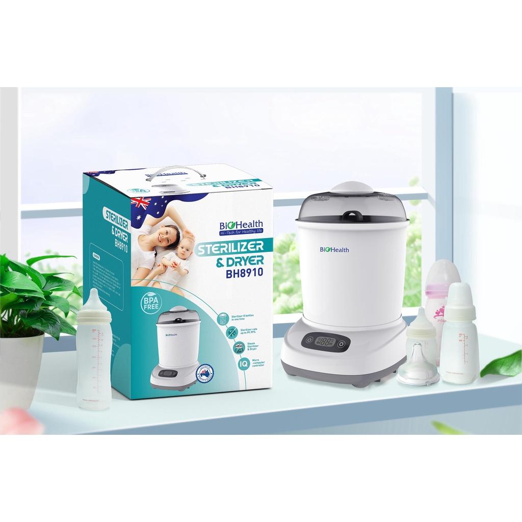 Máy tiệt trùng sấy khô bình sữa BioHealth BH8910 sử dụng công nghệ ION diệt 99,99% vi khuẩn