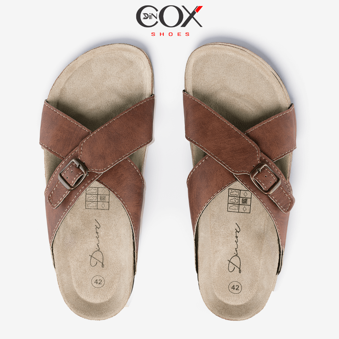 Dép Đế Trấu Nam Quai Chéo 1 Khóa DC05 Brown Dincox