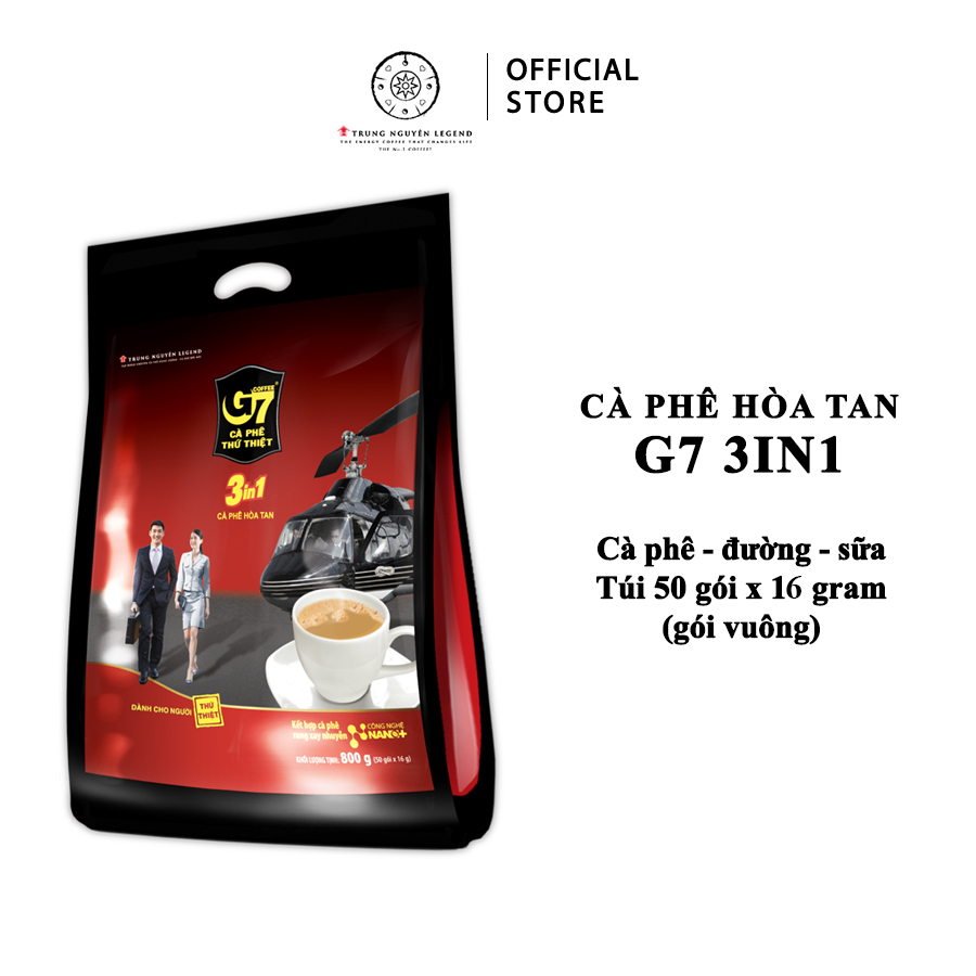 Trung Nguyên Legend - Cà phê hòa tan G7 3in1 - Bịch 50 sachets x 16gr (gói vuông)